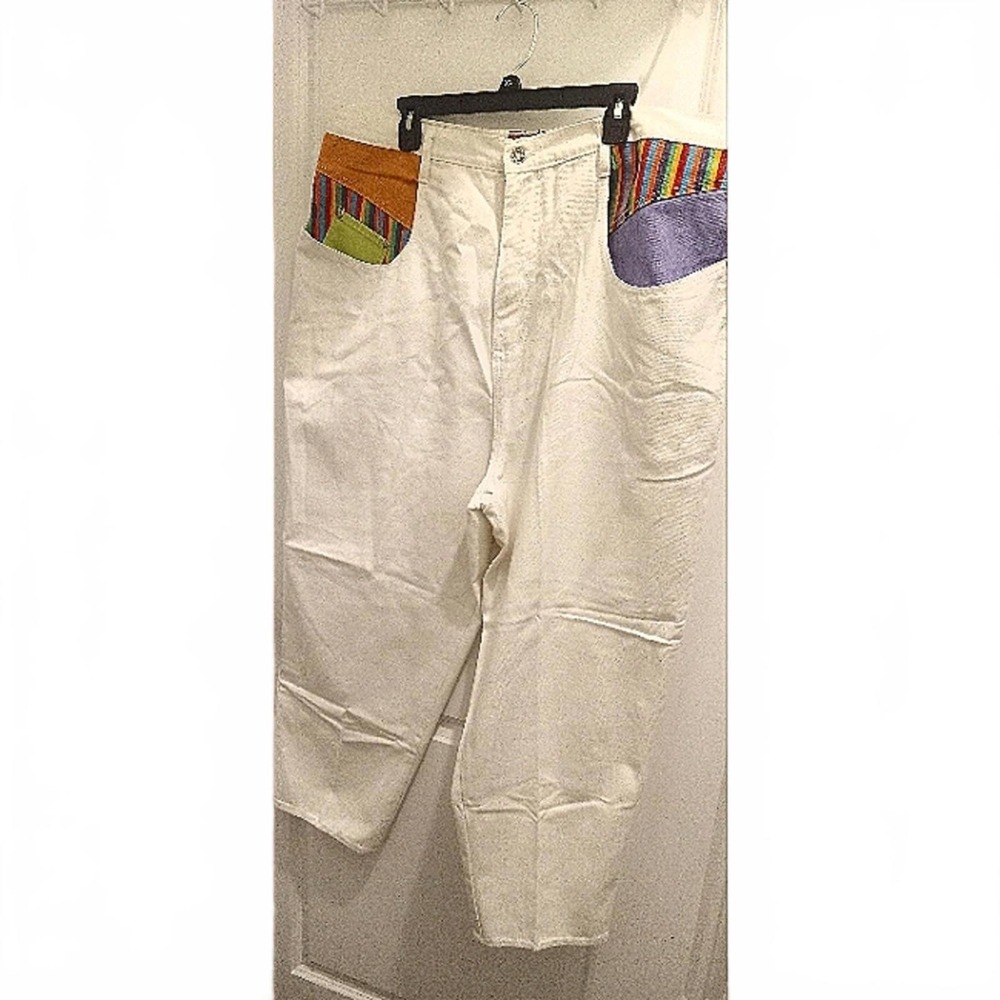 Women's Casual White Pants with Colorful Pocket Accents